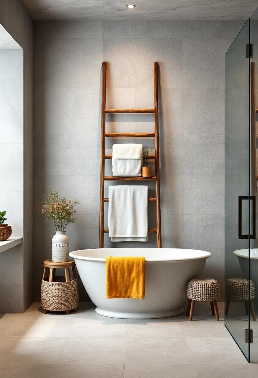 Ladder ‍Rack Towel Holder: Incorporate a rustic ladder​ for hanging ⁢towels,⁤ adding character ​while maximizing vertical space