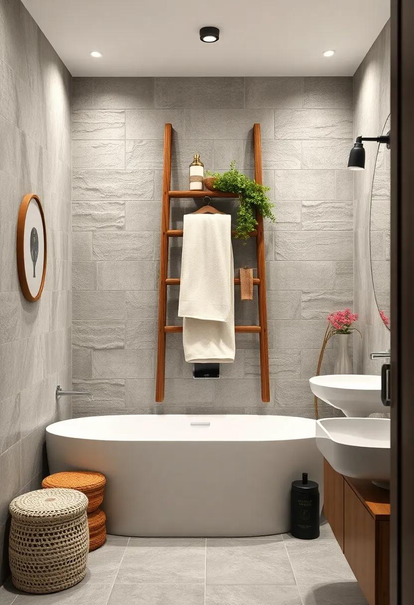 Vintage Ladder Display: Repurpose an old ‌ladder as a hanging​ space ‍for towels and decorative items, adding rustic charm