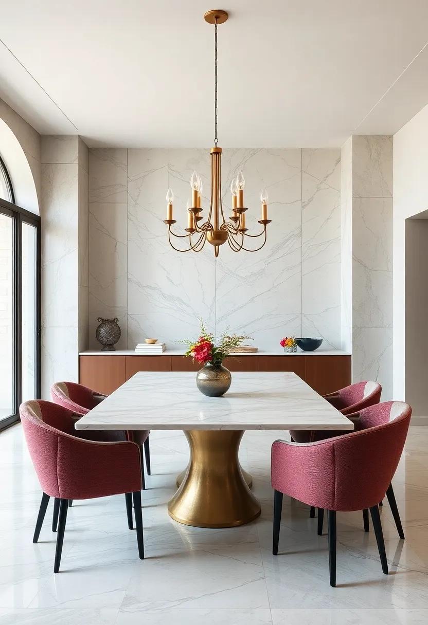 Marble Countertops: if your dining room ‍includes an open kitchen or a buffet, consider gorgeous marble countertops for⁢ a⁢ continuous flow of elegance