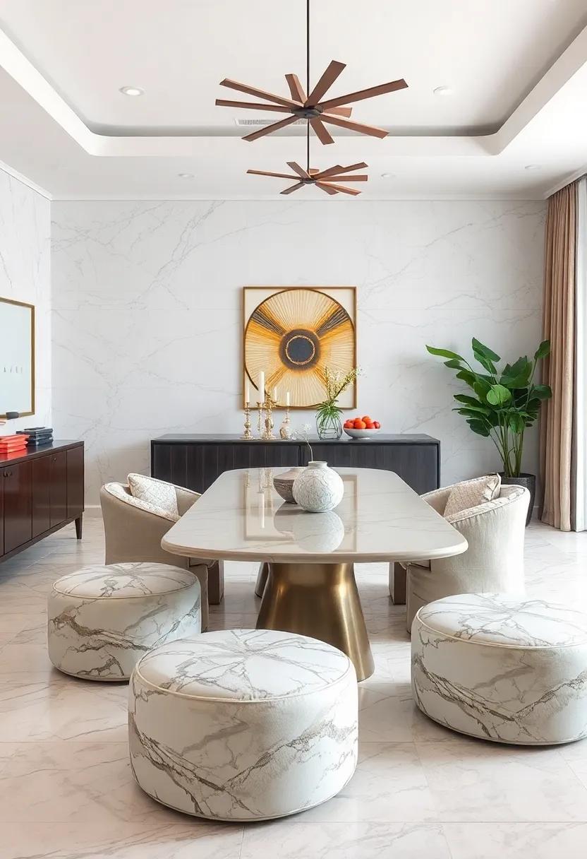 Marble Poufs: use marble-patterned poufs for ‌additional⁢ seating or as⁣ decorative items that enrich‌ the‌ visual interest ⁢of ⁣the room