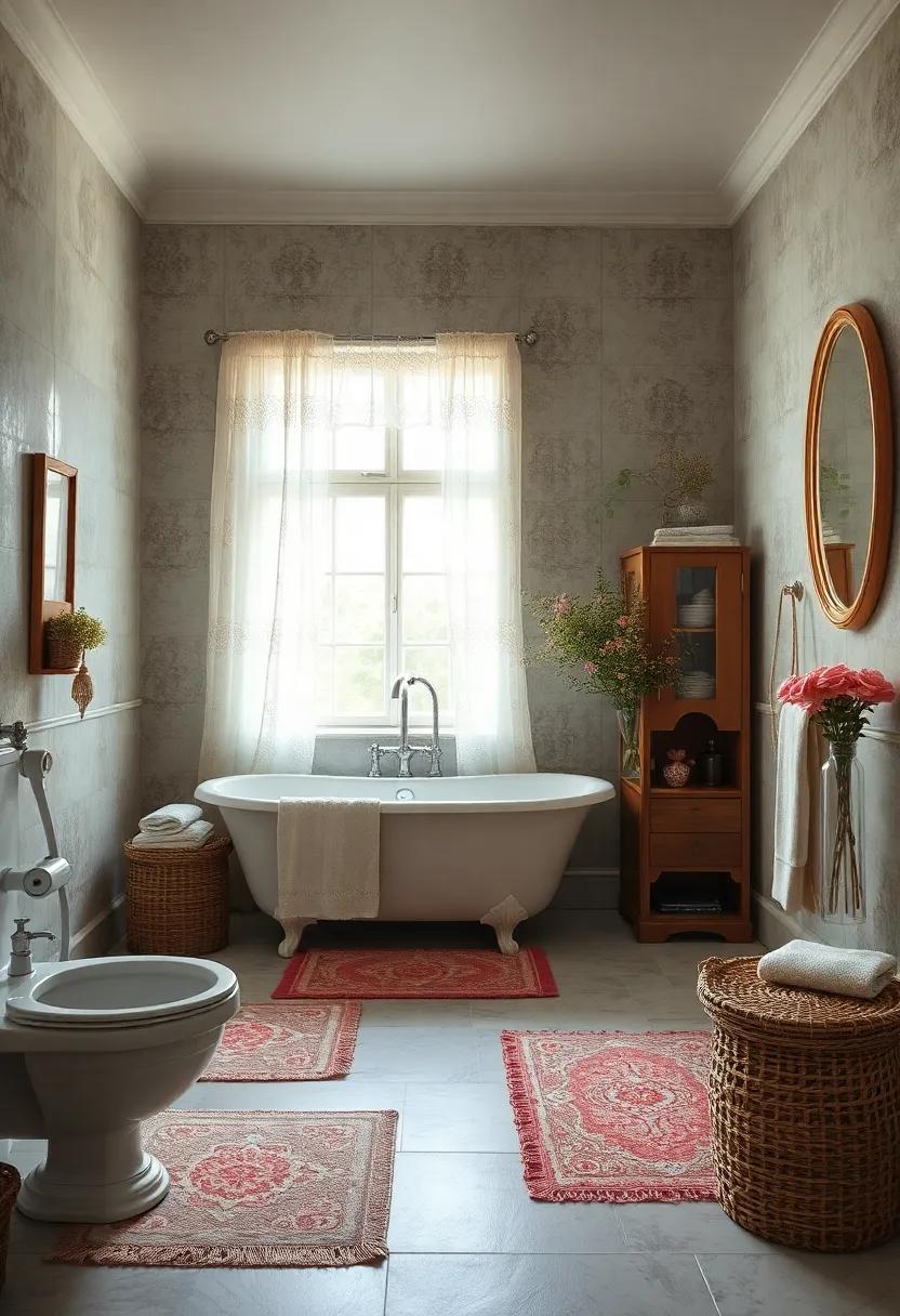 Vintage textiles: Use fluffy bath mats,embroidered ​towels,and vintage-inspired shower curtains to introduce soft textures‌ and colors