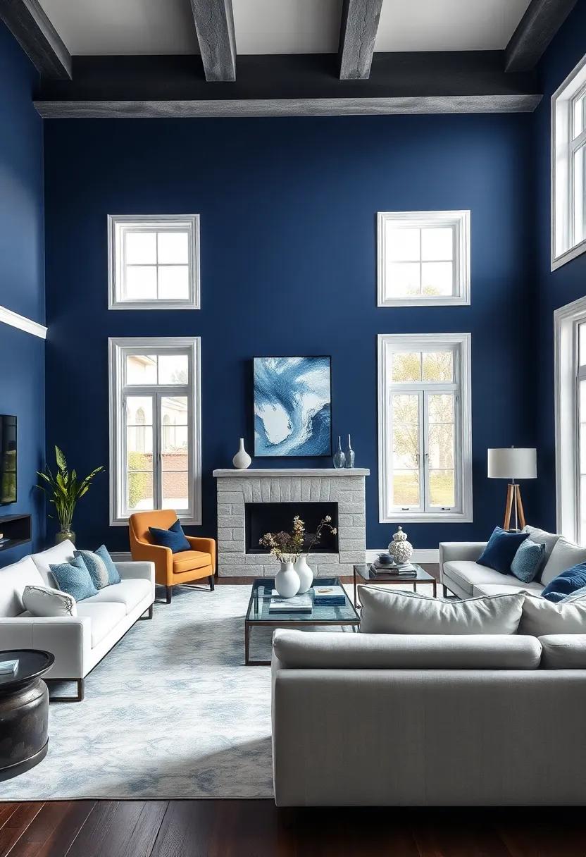 Create a stunning feature wall by painting it a rich dark blue, allowing white trim⁣ and furnishings to pop against the deep hue