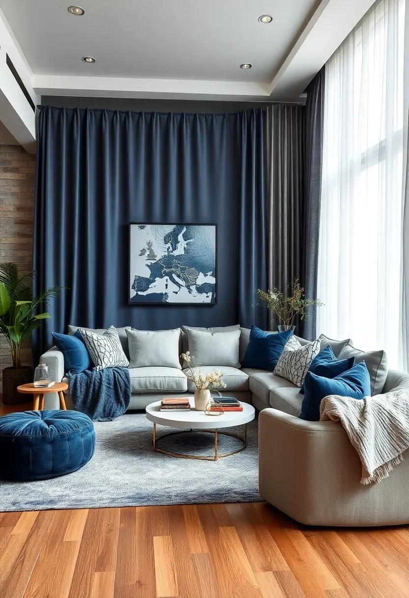Layer dark blue and white textiles, such as curtains and cushions, to create visual ‌interest and a⁣ harmonious design flow