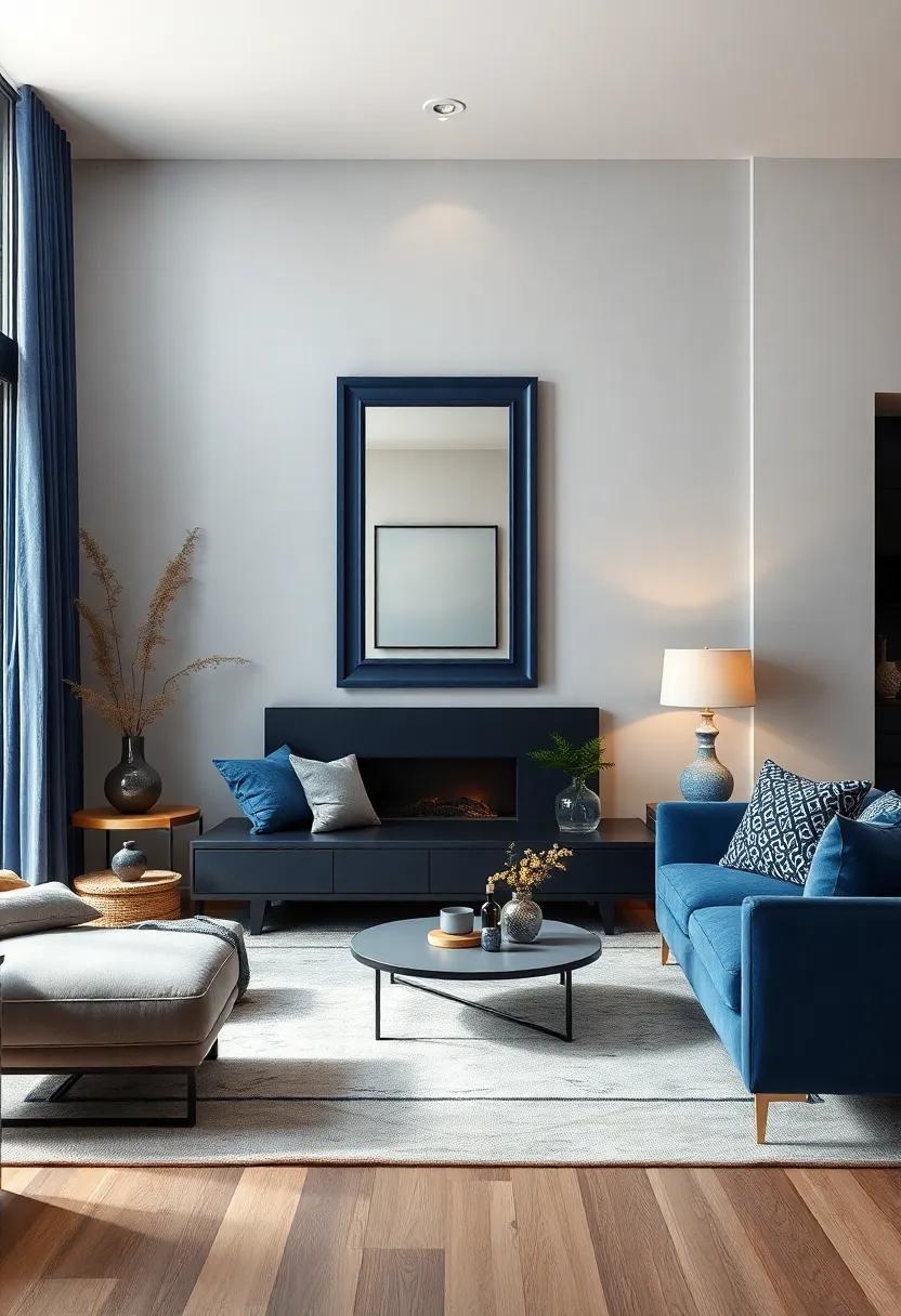 Use dark blue​ wallpaper with white motifs⁤ to enchant your living⁤ room⁤ walls and provide an eye-catching backdrop