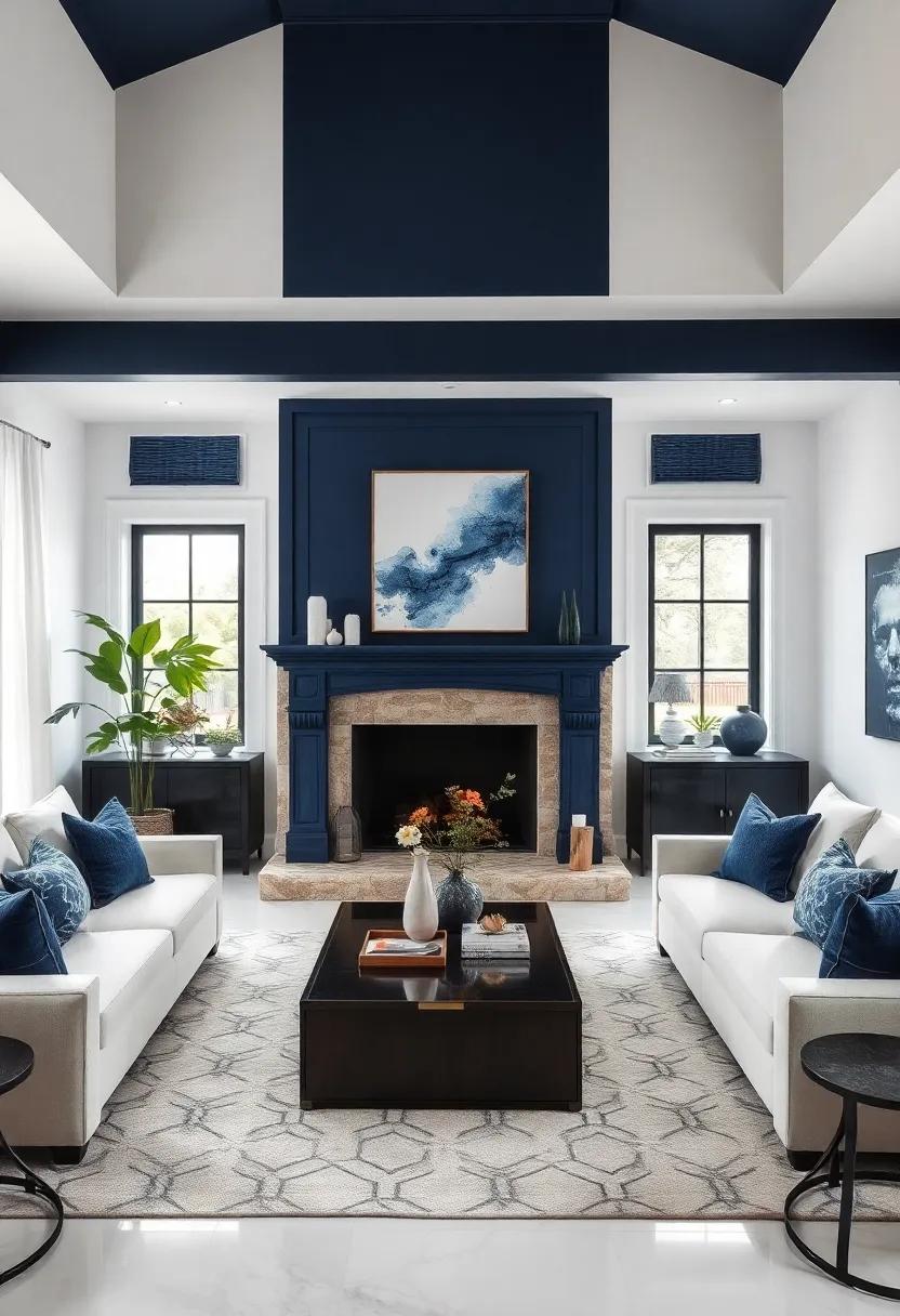 Transform‍ your⁢ fireplace area with ⁢a dark blue mantelpiece ⁢that serves as a dramatic statement in an ‍otherwise ​white space