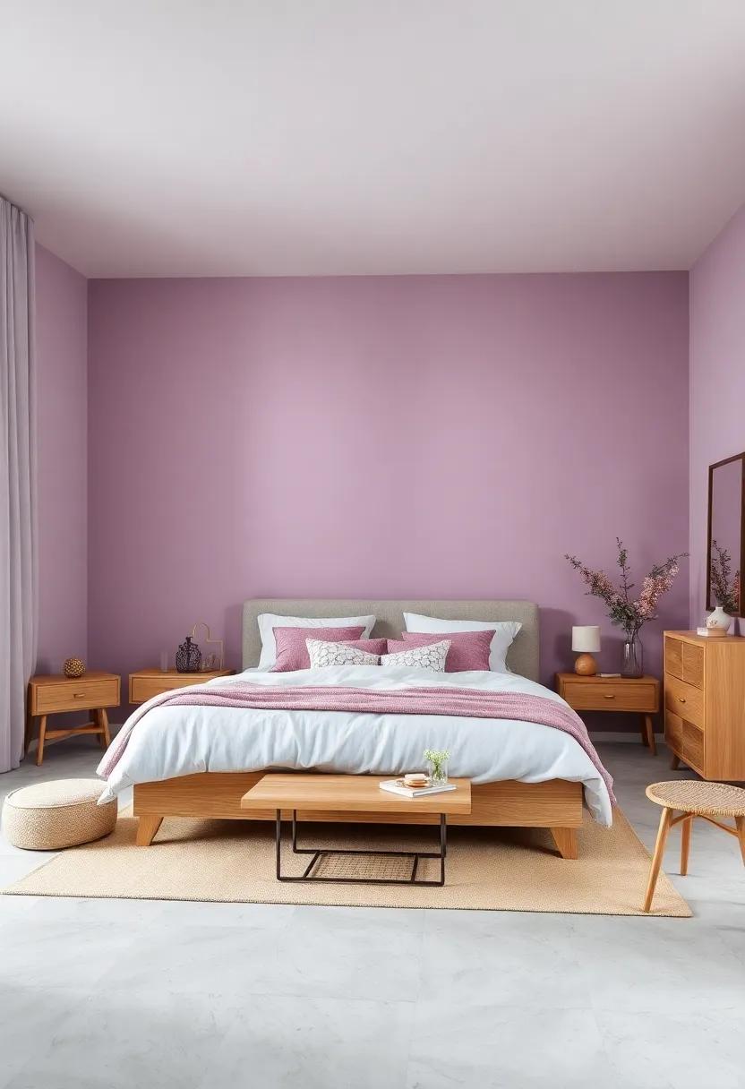 Muted Lavender: A soft lavender​ creates a dreamy ambiance, enhancing‌ the natural beauty of‍ light wood accents⁤ in the room