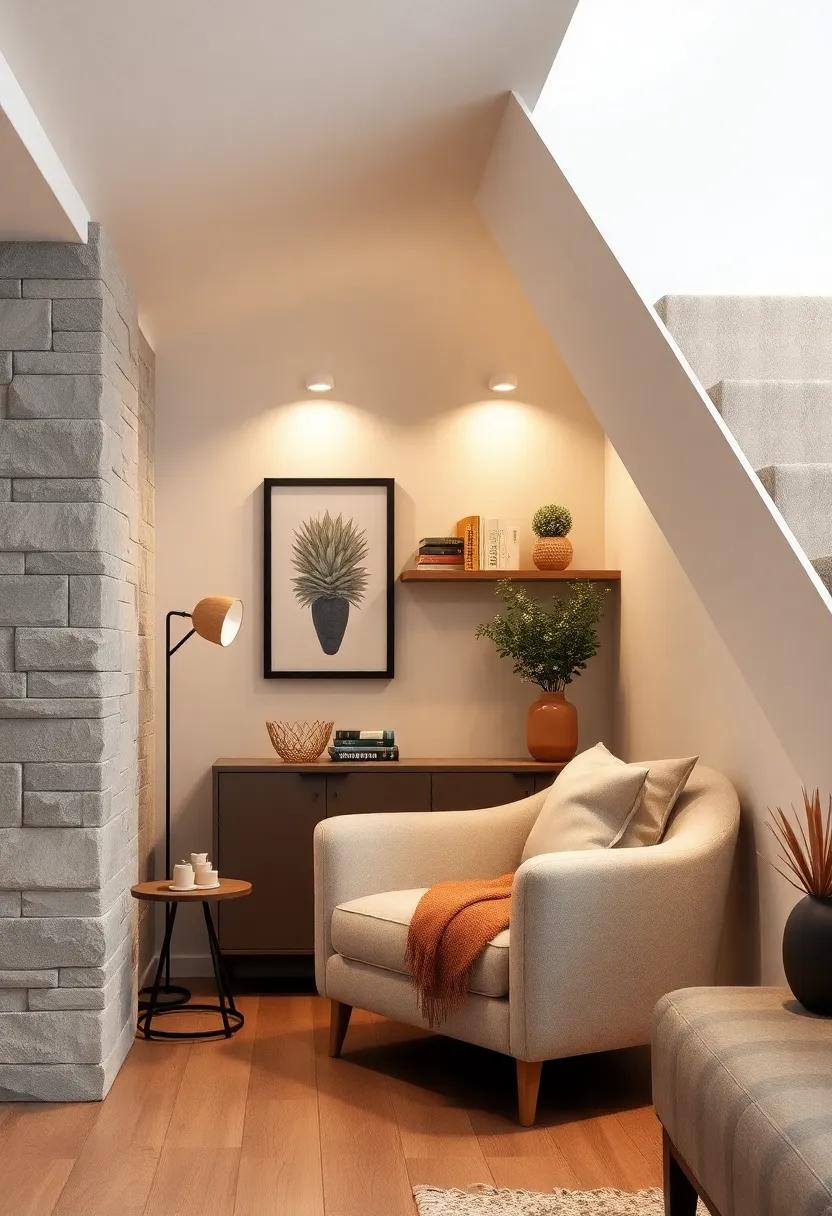 Cozy Reading Nook: Transform⁣ the under-stair space into ⁤a serene reading corner with a comfy chair, shelves for⁤ books, and soft lighting