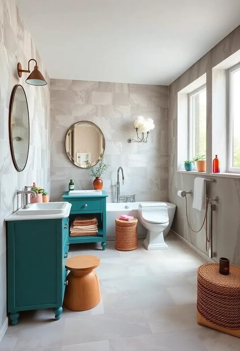 Upcycled Furniture: Transform vintage⁢ cabinets ​or stools into stylish bathroom storage solutions with a coat of paint