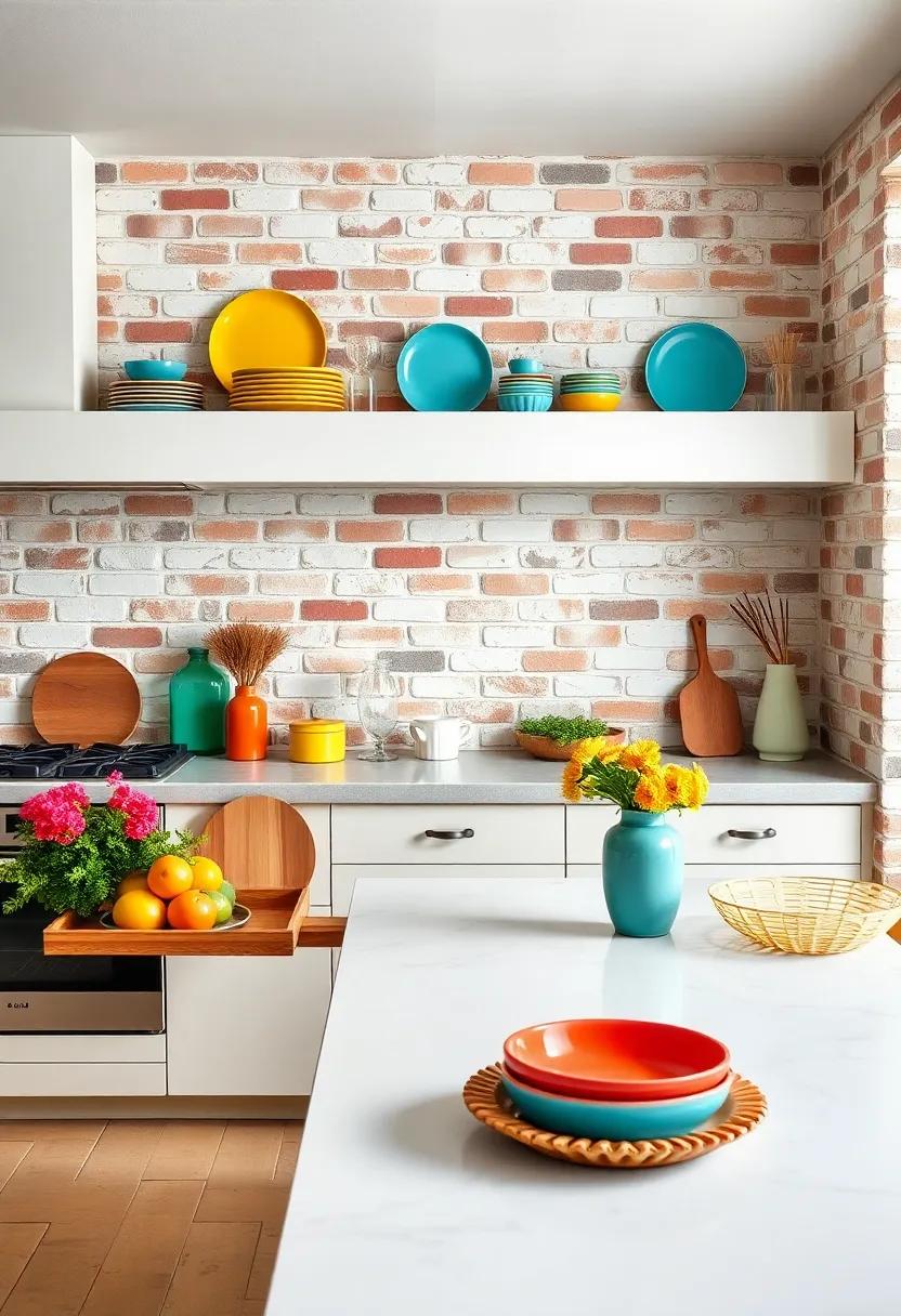Colorful Dishware: Enhance the brick aesthetic with bright and colorful dishware,⁣ providing a cheerful contrast to the⁢ natural tones