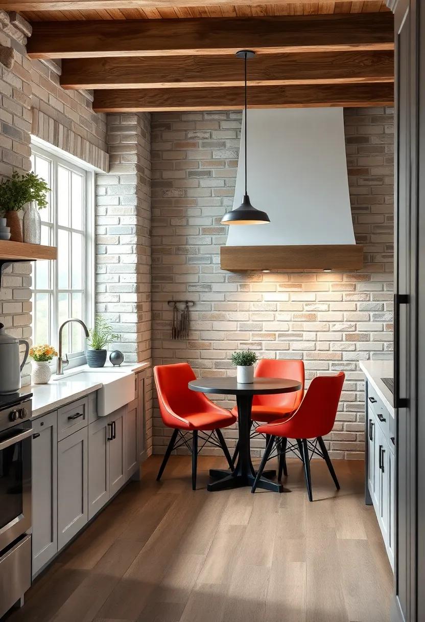 Cozy Corner Eatery: Transform a ⁤nook near the brick backsplash‌ into​ a cozy eatery with chairs and a small ⁤table, inviting gathering