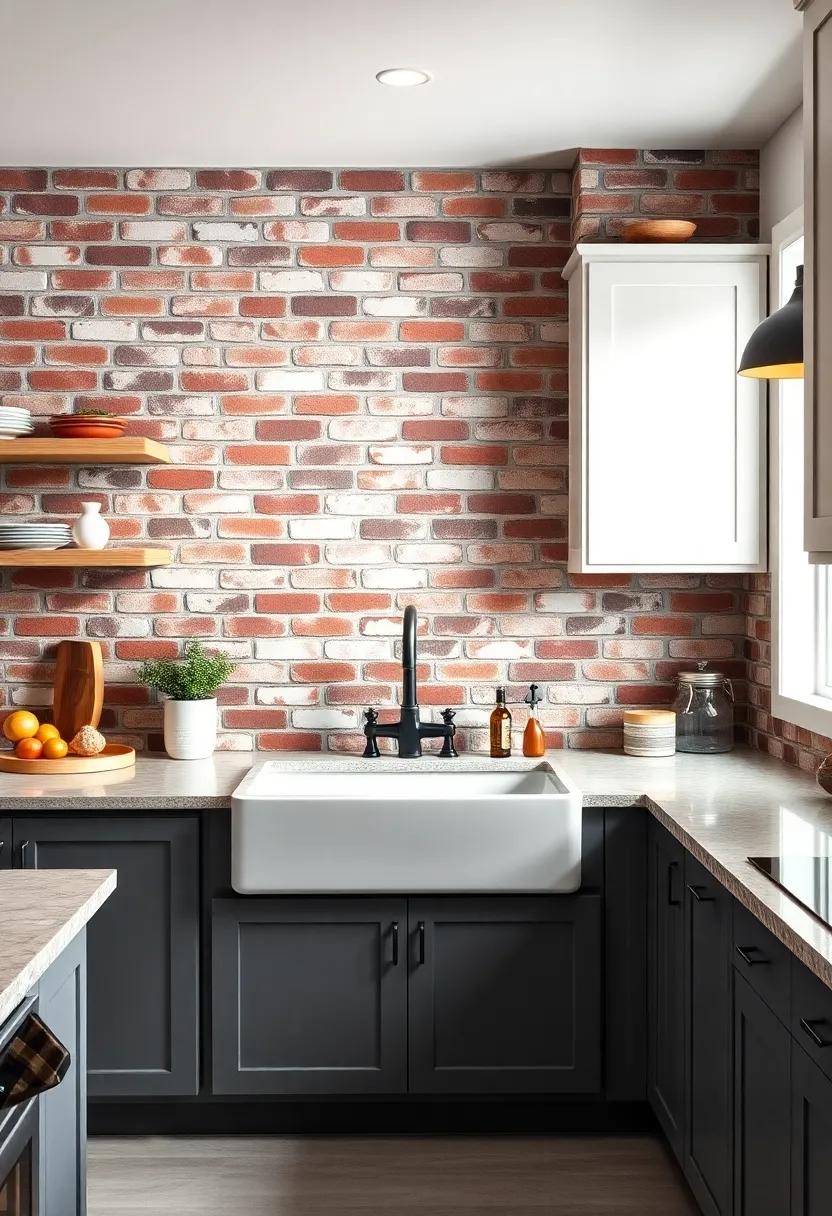 Farmhouse Sink: Highlight ​a farmhouse-style ‍sink against the backdrop of rustic brick, emphasizing traditional craftsmanship