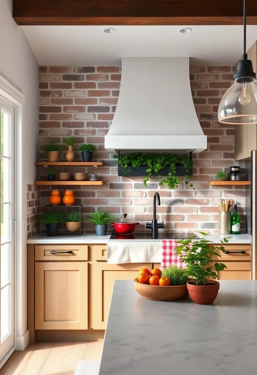 Herb Garden: Incorporate a small indoor herb garden right against ⁣the brick backsplash for a practical and green touch