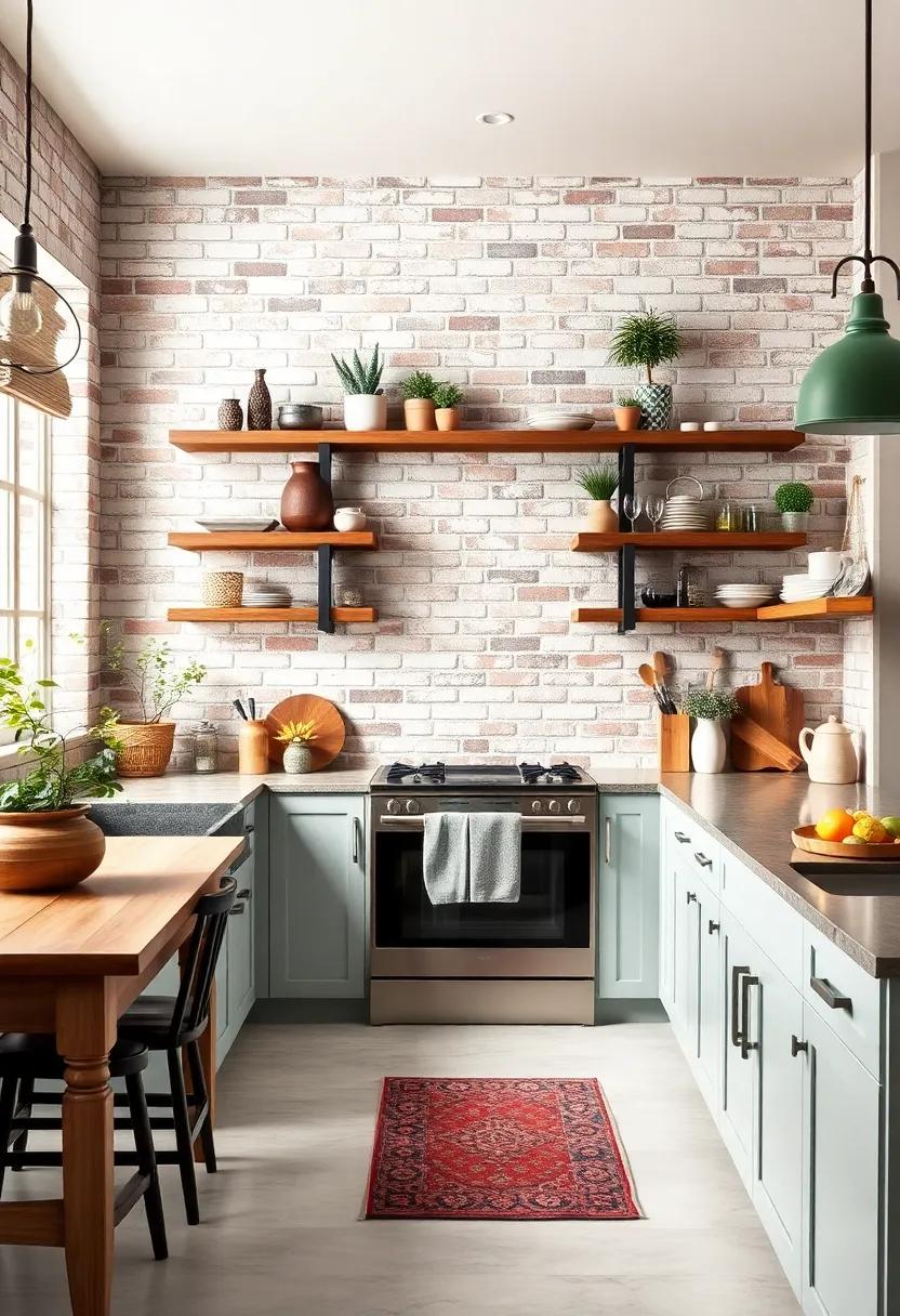 Rustic Shelves: Install ‍rustic wooden shelves right​ on the brick for an organic, lived-in feel that showcases your kitchen essentials