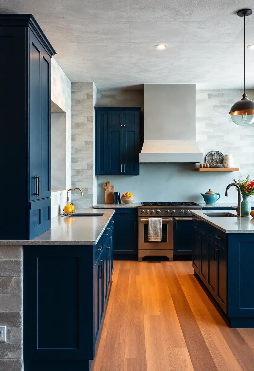Accent Wall: Learn⁣ how ⁤a ⁢focal accent wall ​painted in⁢ a lighter ‍or complementary‍ shade ‍can enhance the​ richness‌ of your navy cabinetry