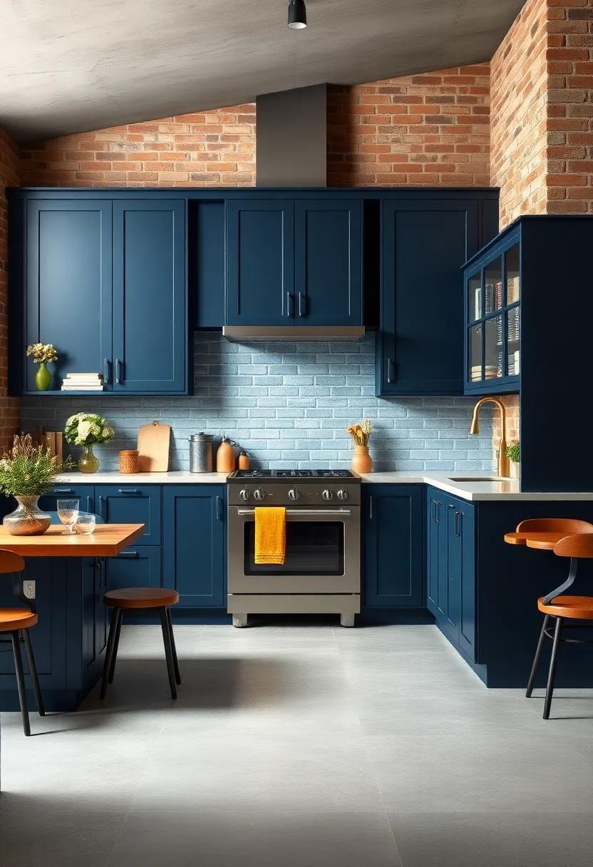 Industrial⁣ Edge:‍ Discover how ​steel accents and⁤ exposed brick elements pair⁤ beautifully with ‌navy blue cabinetry⁣ for a​ trendy ‌industrial ⁢look