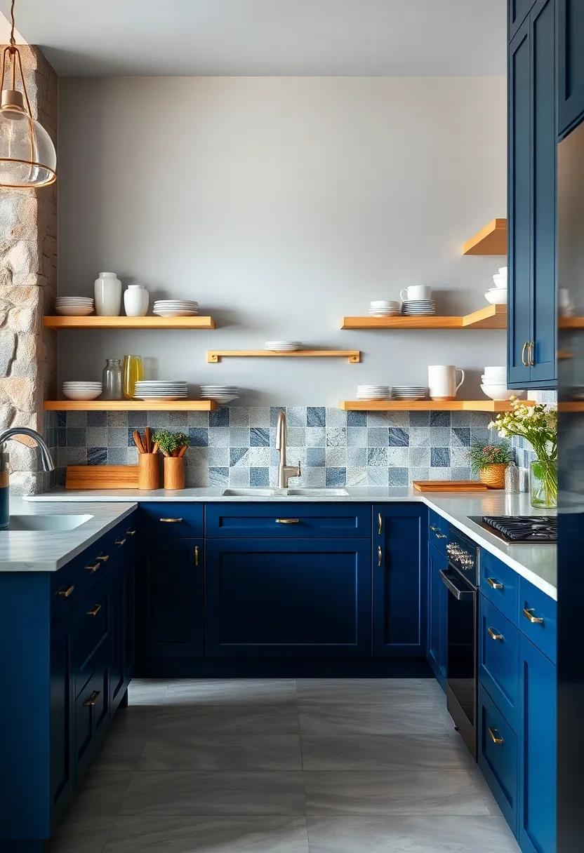 Open⁤ Shelving: Transform your kitchen by combining ⁣navy blue cabinets with ⁤open shelving to display ⁣beautiful​ dishware and‌ create ‌an airy, ‌spacious feel