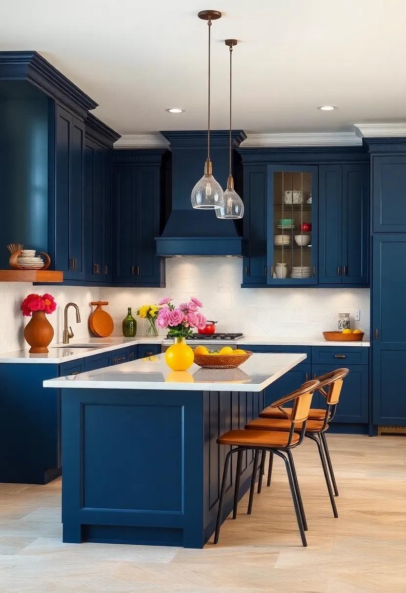 Transitional ​Style: Explore ​designs that blend classic and ⁤contemporary elements, showcasing navy blue⁢ cabinets alongside⁣ elegant ⁢crown molding