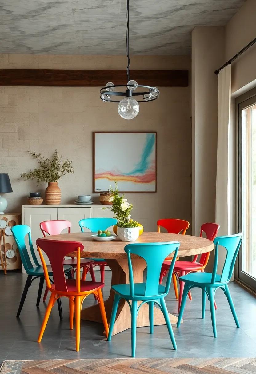 Colorful Mismatched Chairs: Choose a variety of colorful chairs⁣ to ​create a relaxed,‌ playful‌ dining atmosphere