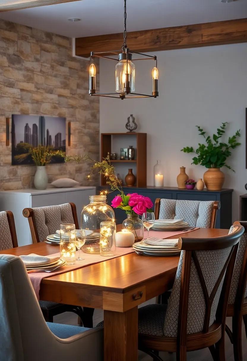Glass Jars with Fairy ‌Lights: Fill glass jars with‍ fairy lights to add a magical ⁣glow to your ⁢dining space⁤ during evenings