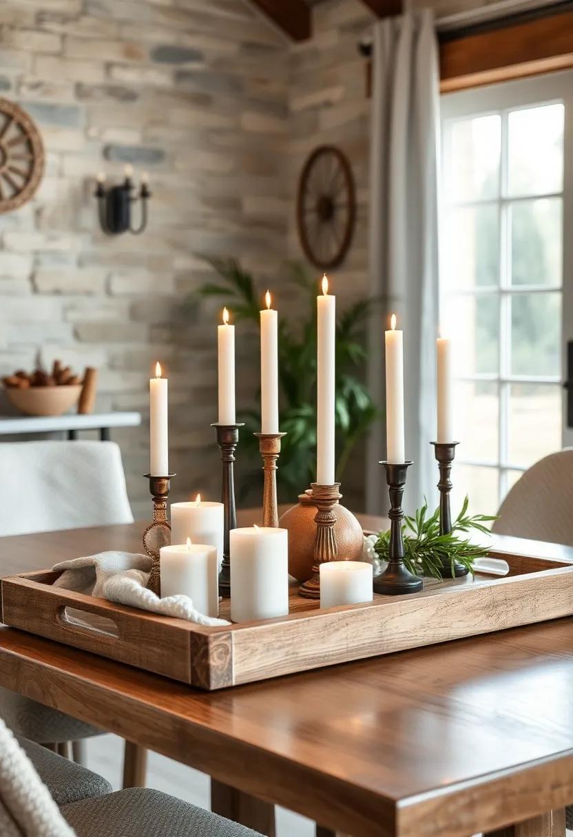 Rustic Candles: Arrange ⁣pillar candles in⁢ varied‍ heights ⁣on a rustic wooden ⁢tray for a⁤ romantic⁤ and cozy dining setting