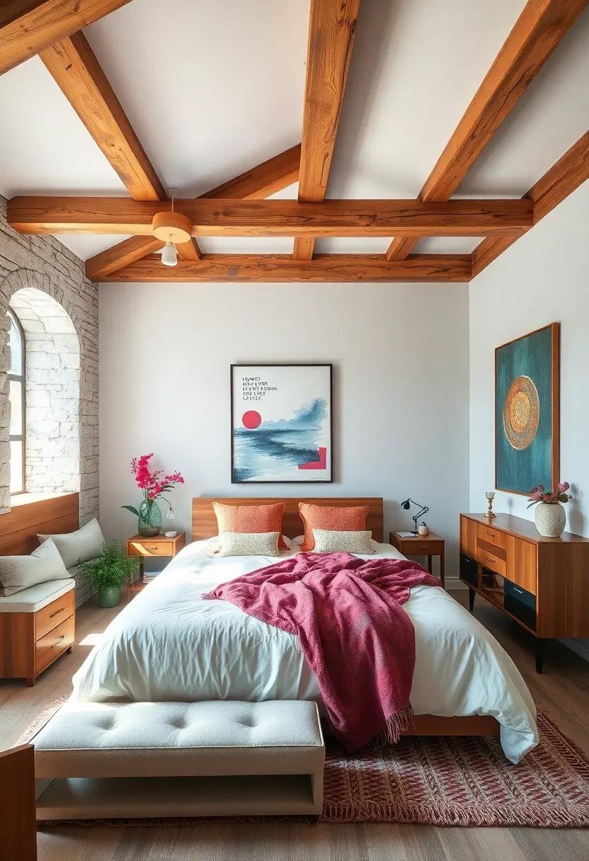 Artistic Flair: Showcase ​your⁣ personality by blending handcrafted wooden beams with bold artwork and colorful textiles