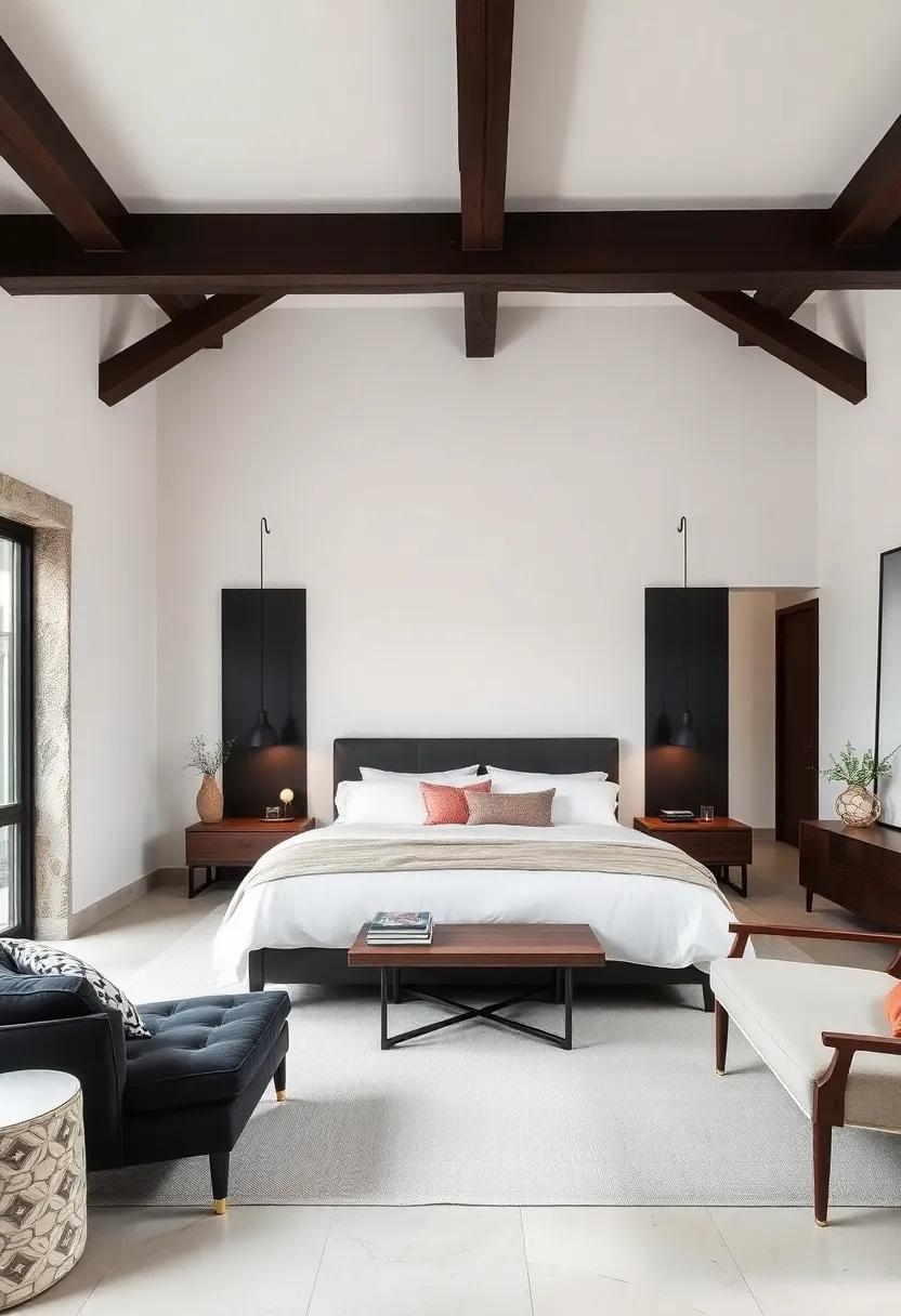 Bold Black: Dark-stained ⁣wooden ⁣beams provide a striking contrast against light ⁤walls, adding‍ drama and sophistication to your decor