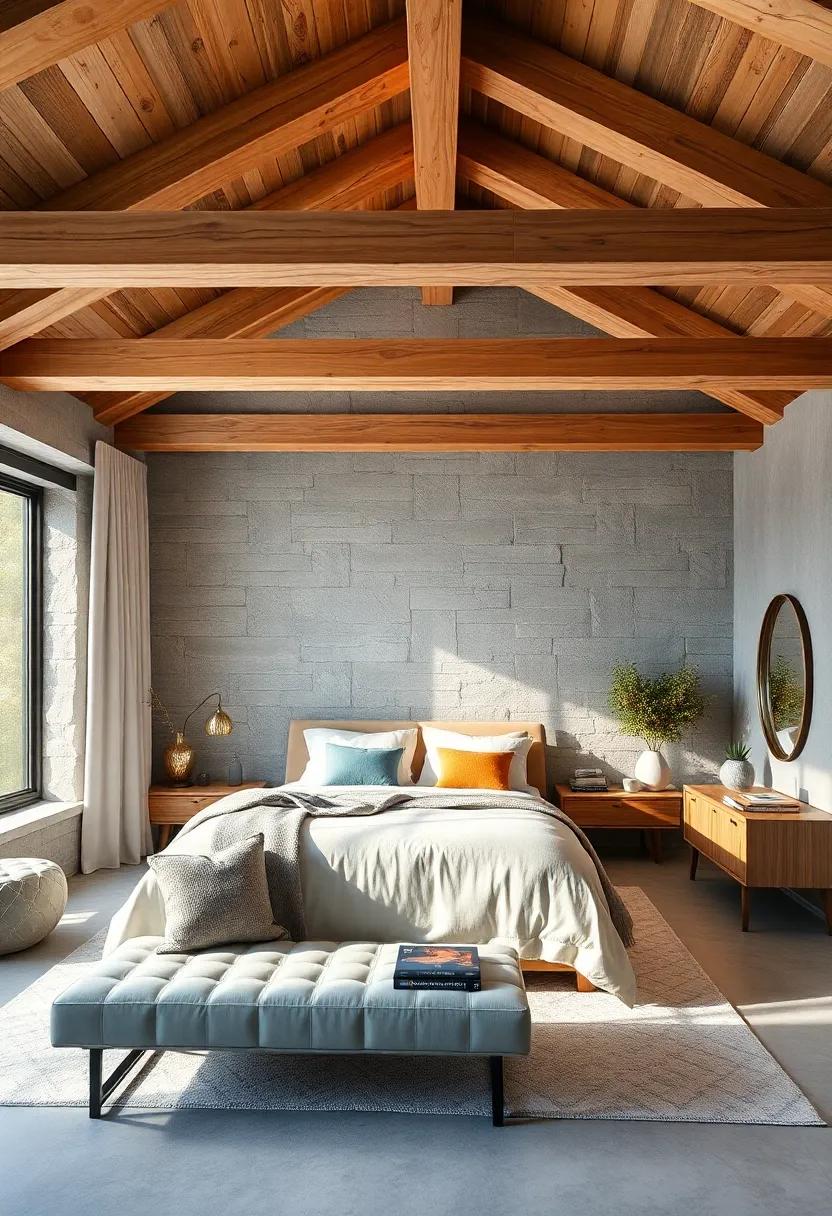 Future-Forward: Modernize traditional wooden beams with sleek finishes and smart home features for a sophisticated, tech-savvy bedroom