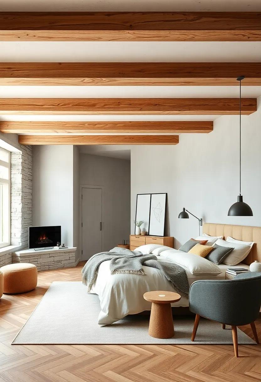 Harmonious Shapes: Balance the⁢ straight lines‍ of wooden beams ⁣with soft, rounded‍ furniture for ​a‍ pleasing contrast in⁢ your bedroom