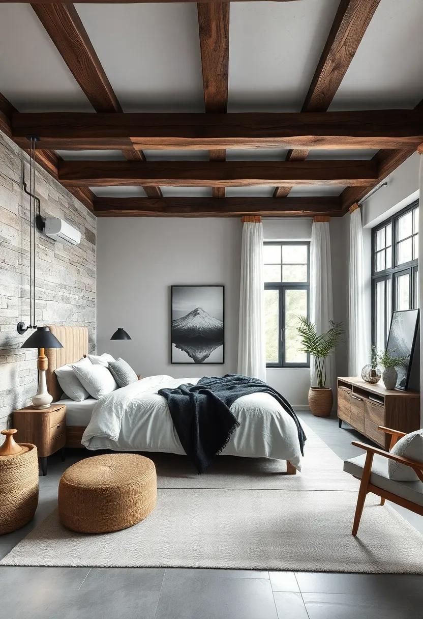 Rustic Retreat: Transform ‍your‌ space ⁣with ⁣dark,⁢ reclaimed⁢ wooden⁢ beams ⁣that‌ add warmth to a modern⁢ monochrome palette