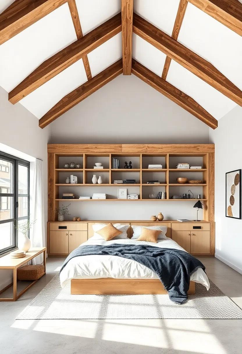 Smart Storage: Utilize the space created by wooden beams for built-in shelves,⁣ merging⁢ style with functionality in your bedroom design