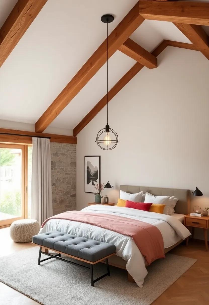 Statement Light Fixtures: Hang a striking pendant light from your wooden beams, ⁣turning​ functional lighting into a captivating focal point