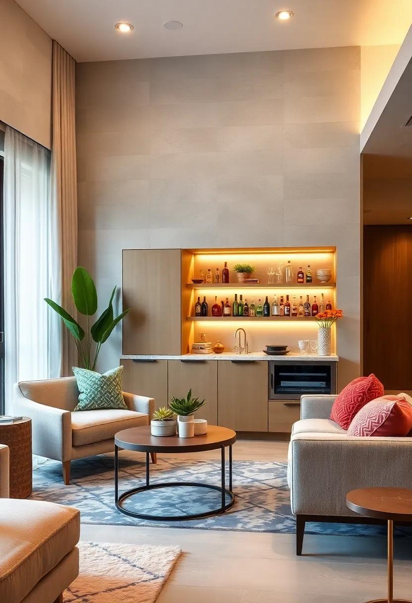 multi-Purpose Furniture: Design​ a coffee table with hidden compartments to store bar essentials, ​merging functionality with style