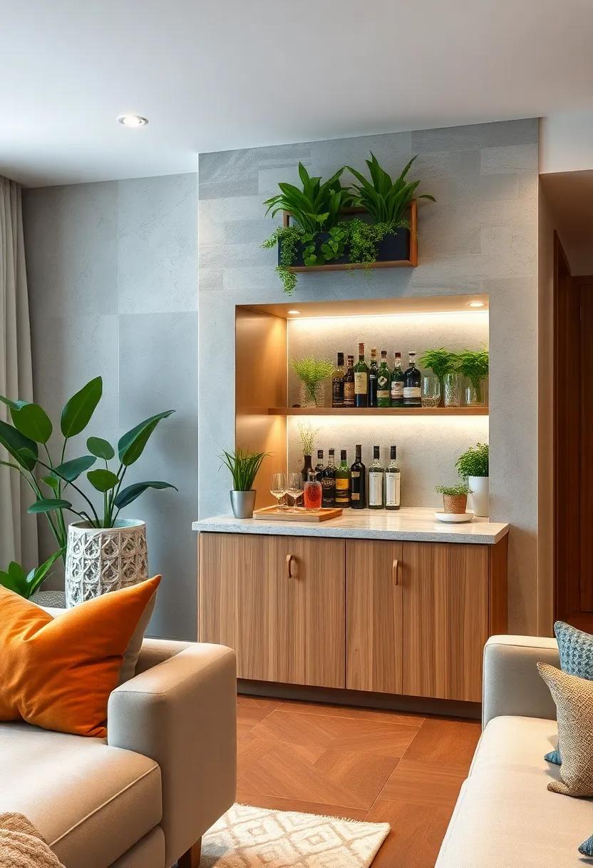 Corner ‍Nook: ​Utilize every inch of your small living room by designing a cozy corner bar ​with custom tapered cabinets