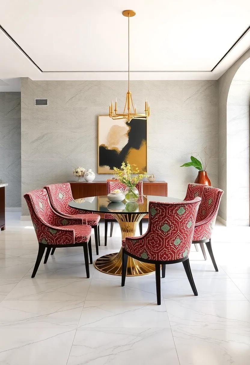 Art Deco Chairs: With their geometric patterns and luxurious fabrics, these chairs bring a glamorous aesthetic that elevates any dining experience
