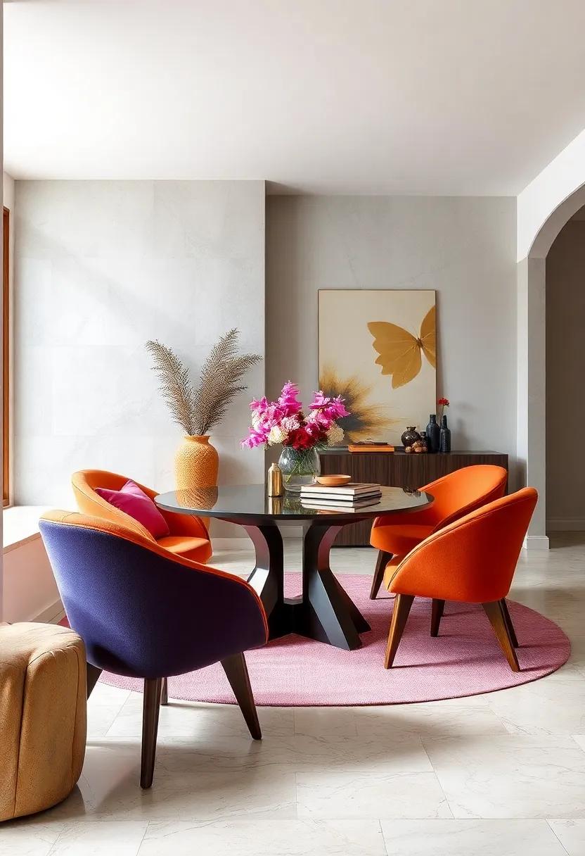 Artistic Sculptural Chairs: A statement piece in itself, these chairs elevate the dining aesthetic with unique designs that showcase creativity and innovation