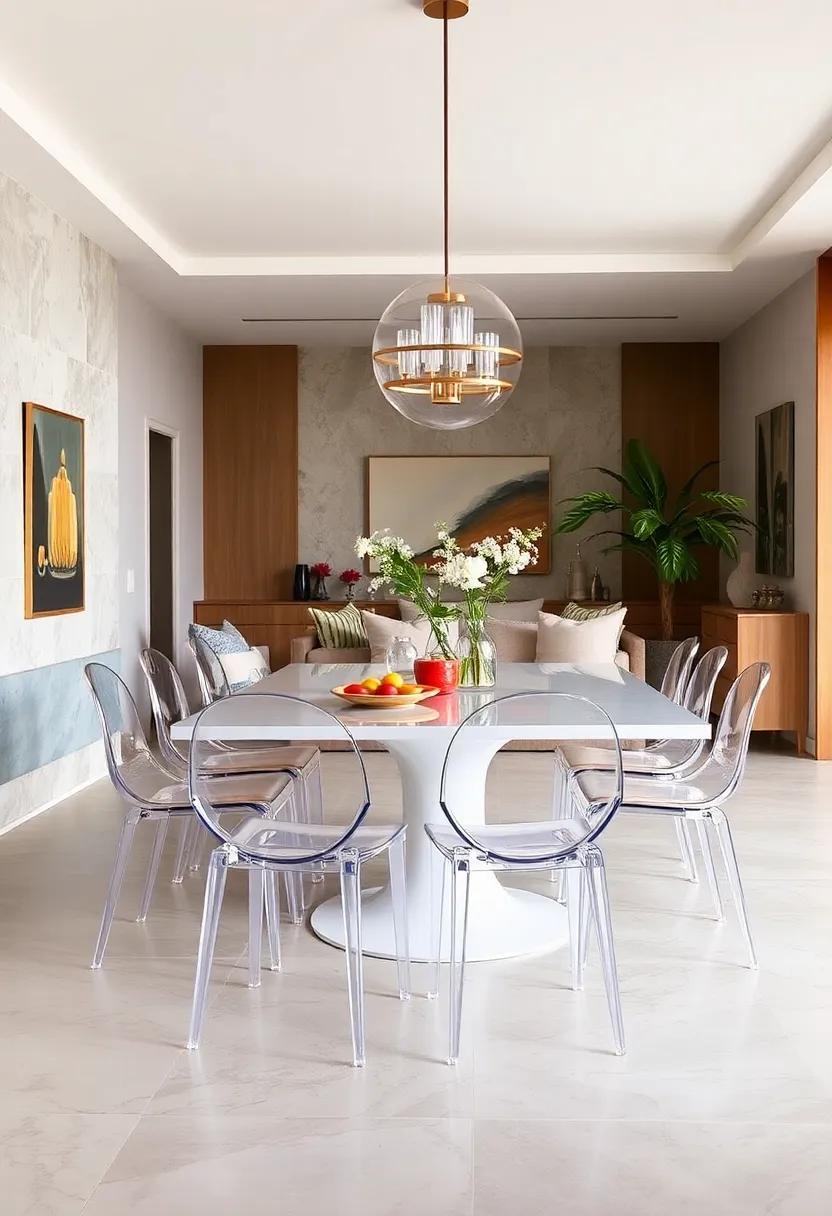Clear Acrylic Chairs: The ultimate in versatility, these transparent chairs provide a modern touch while ensuring your dining area feels open and inviting