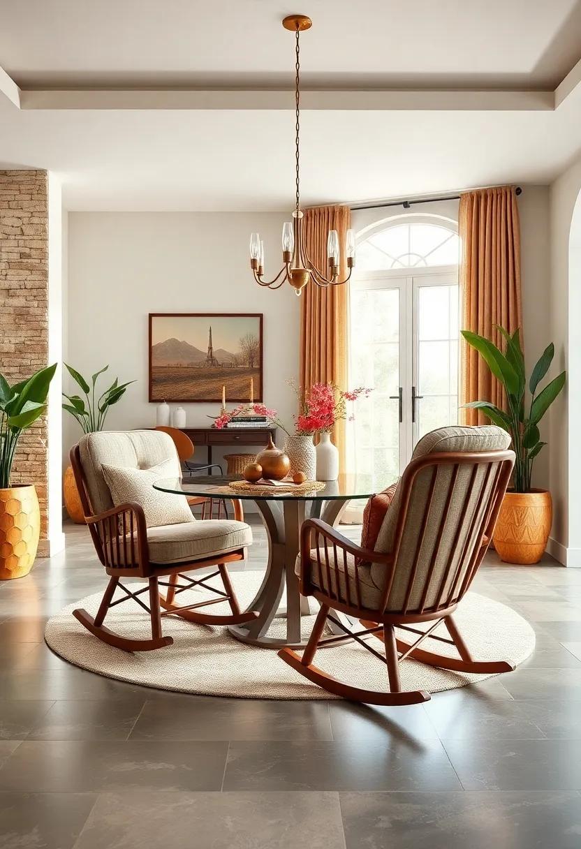 Cushioned Rocking Chairs: These chairs invite relaxation and nostalgia, offering a unique twist to traditional dining seating