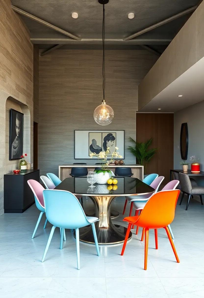 panton Chairs: With their iconic fluid design,these molded plastic chairs add a playful and colorful twist to your dining table