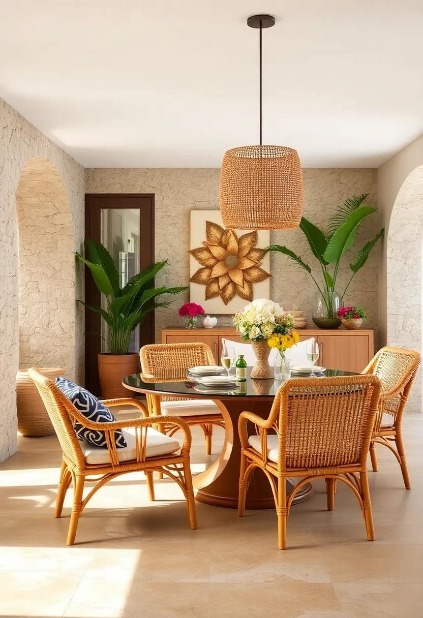 Rattan Chairs: Adding tropical flair, these breezy chairs introduce texture and warmth, making outdoor dining feel like a getaway