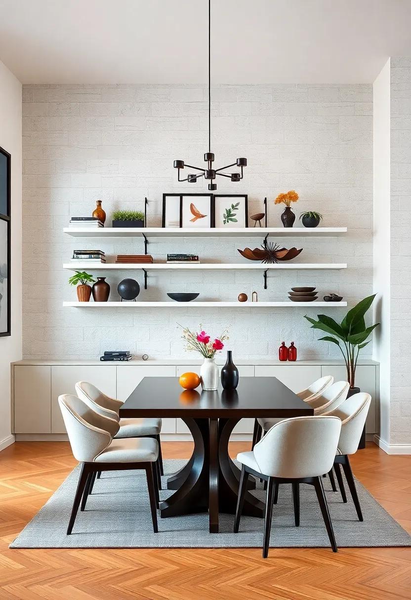 Monochrome⁤ Shelving: Keep it stylish⁢ and‍ simple with⁤ monochrome shelving​ options ‍that‌ pop against colorful ⁣walls ‍or artwork in⁢ your dining room