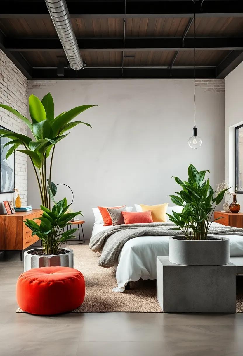 Concrete Planters - Incorporate concrete planters with lush greenery to soften the industrial vibe and bring a touch of nature indoors