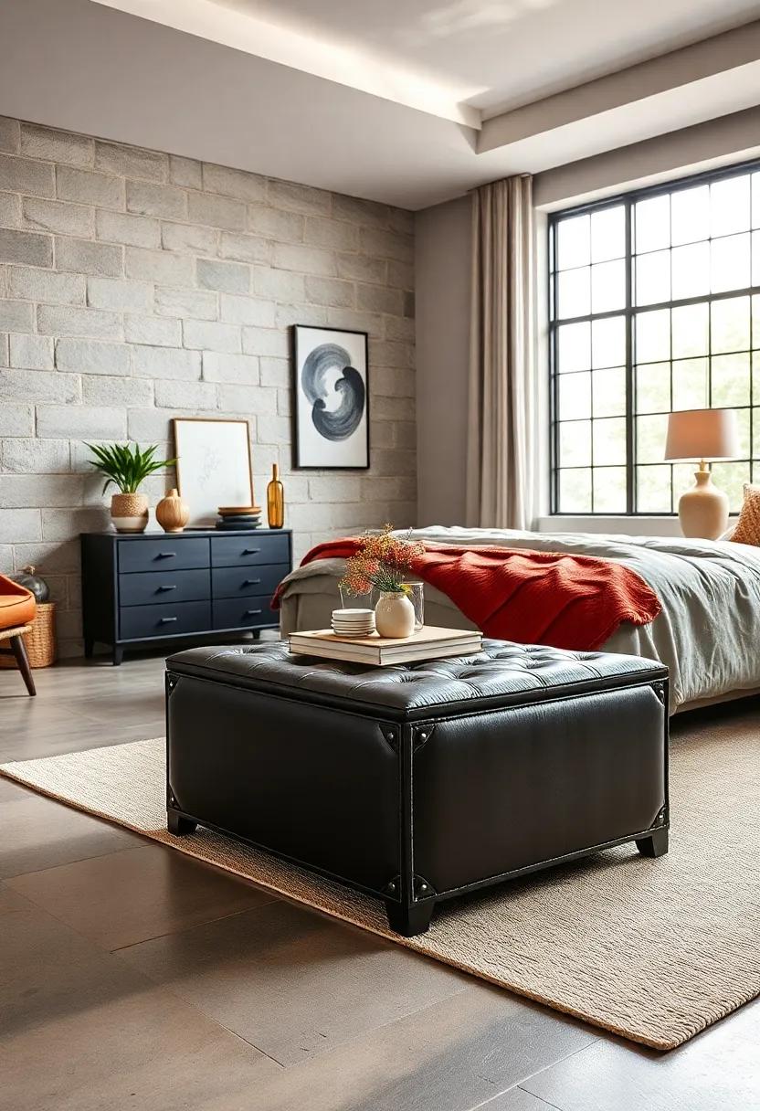 Leather Storage Ottoman - Invest in a leather storage ottoman that provides extra seating and hidden space for blankets or pillows, combining comfort with style