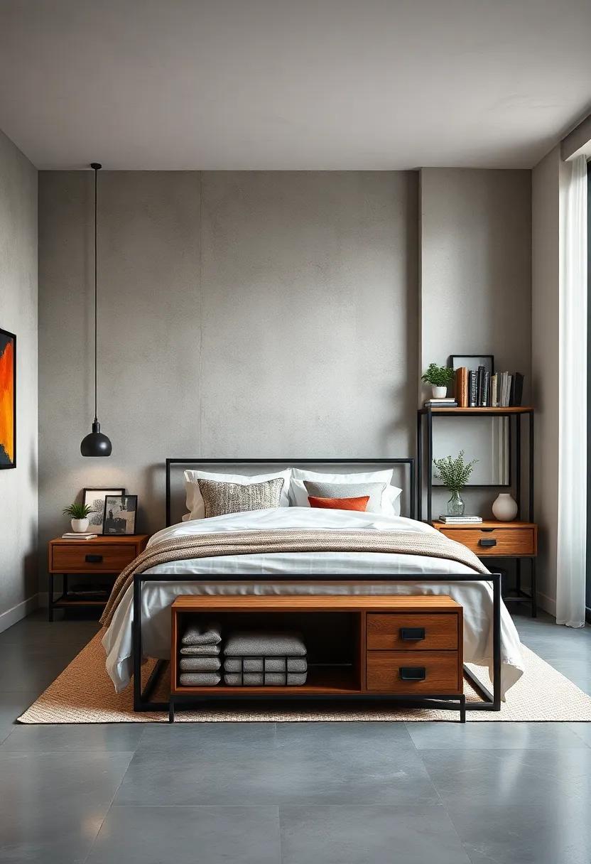 Loft-Style Storage Unit - Keep your bedroom organized with a loft-style storage unit that combines metal and wood for a trendy yet practical solution to clutter