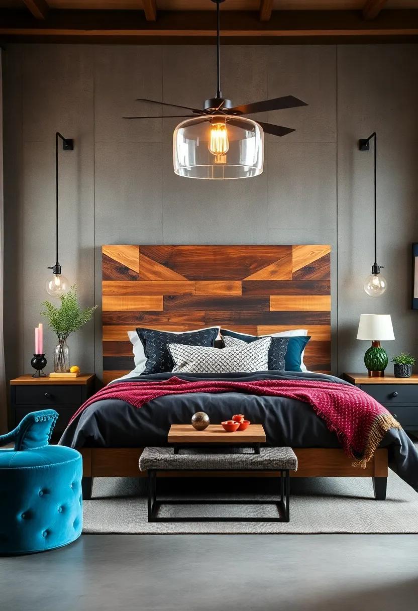 Reclaimed Wood Headboard - Make a bold statement with a reclaimed wood headboard that adds instant character and cohesiveness to your industrial bedroom