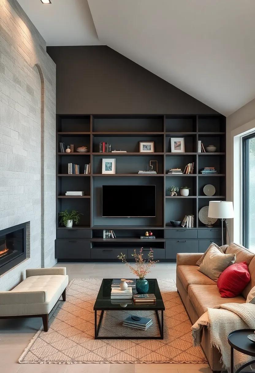 Design an open shelving unit that allows for decorative display while providing storage options⁢ for books and more