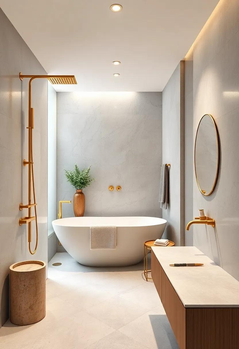 Chic shower ‌Fixtures:⁢ Enhance your shower experience⁤ with⁢ gold showerheads and controls⁤ for ‍a spa-like atmosphere