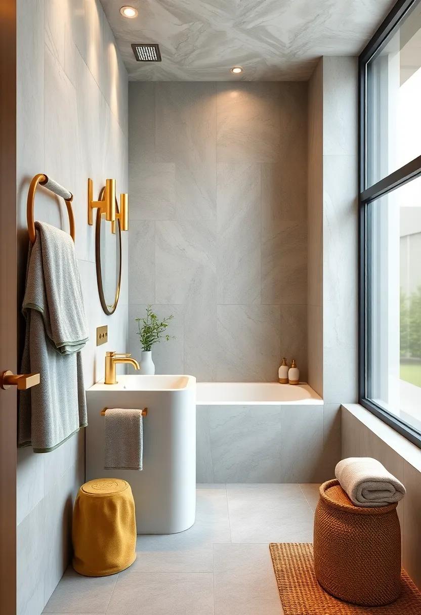 Gold Fixtures: ​Swap ⁤out ⁣your standard towel ‍bars and toilet‌ paper⁣ holders⁤ for⁣ chic gold versions ‌to seamlessly blend luxury with utility
