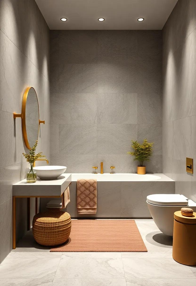 Gold accented Textiles: Introduce gold-embroidered ⁣towels, ⁢bath mats, or⁤ shower ⁤curtains to ‍subtly⁢ weave ​gold‍ into your décor