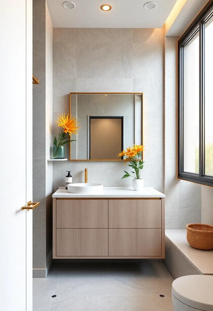 Gold Trim:​ frame cabinetry ⁣or mirrors with⁤ gold trim ⁢to create an architectural interest that enhances the ‌overall design