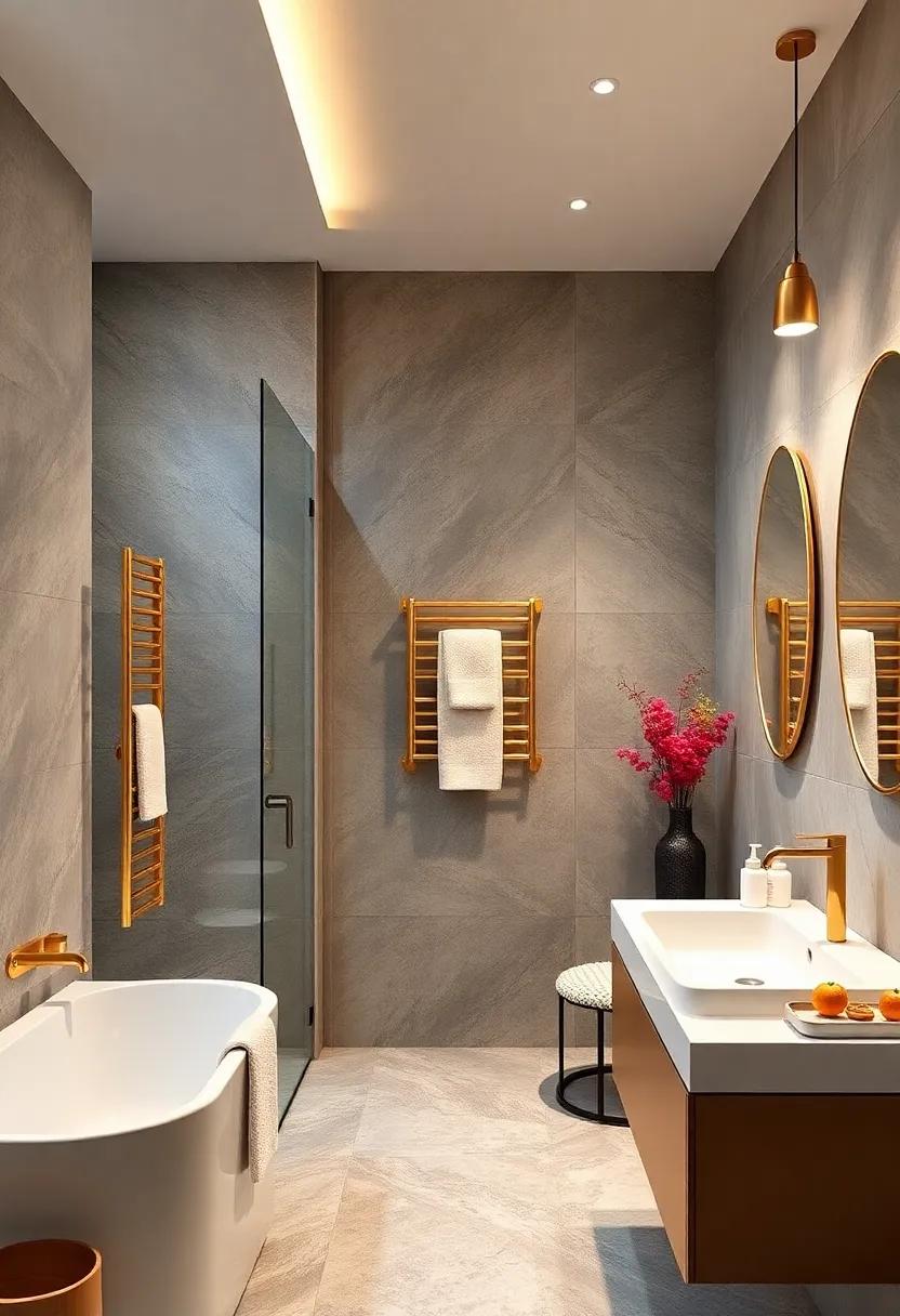 Heated‍ Towel⁢ Racks: ⁣Invest in a​ gold-tone‍ heated towel rack for both functionality‍ and a touch of luxury